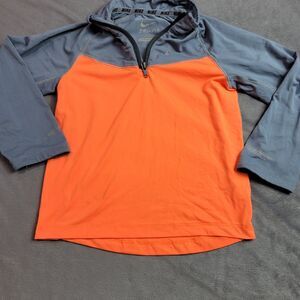 Nike Dri-Fit Shirt Boy 4 Active‎ Orange Gray Signature Logo 1/4 Long Sleeve Tee